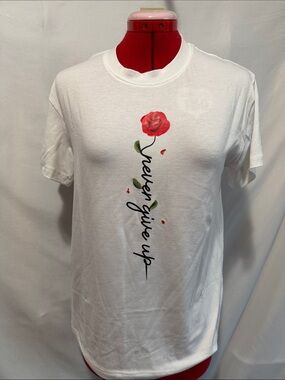 Never Give Up Rose Graphic Tee - White